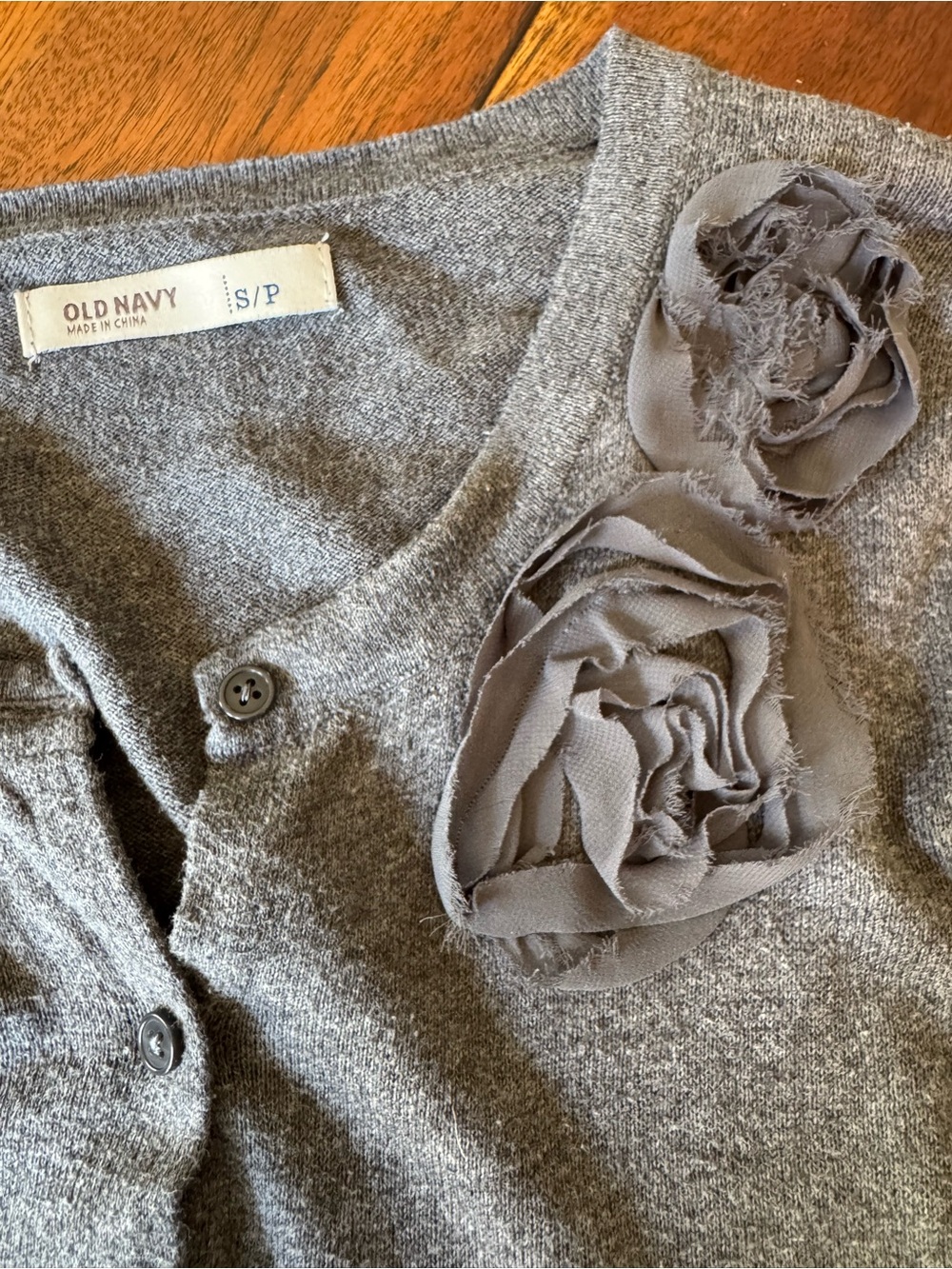 Old Navy Gray Floral Applique Cardigan Sweater